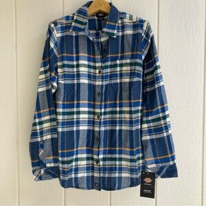 Dickies Women’s Blue and Green Plaid Button Down Shirt NWT